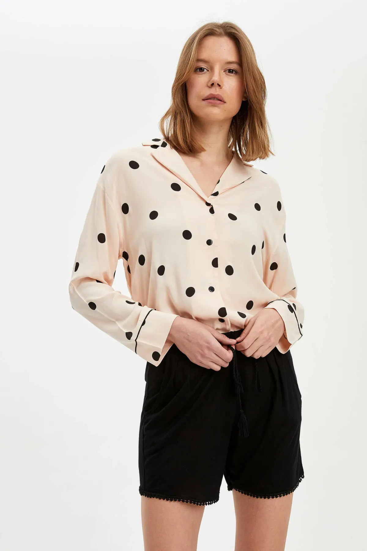 DeFacto Woman Woven Tops Women Polka Dot Pajamas Sets Cozy Homewear Female Tops-N4717AZ20SP | Женская одежда