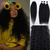 magic 30 inch afro kinky curly hair bundles with closure synthetic hair black ombre orange heat resistant fiber hair extensions