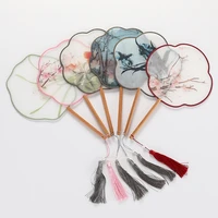 vintage fan hand held fans retro flower fan translucent long handle chinese style handheld dance fans party favors wedding gift