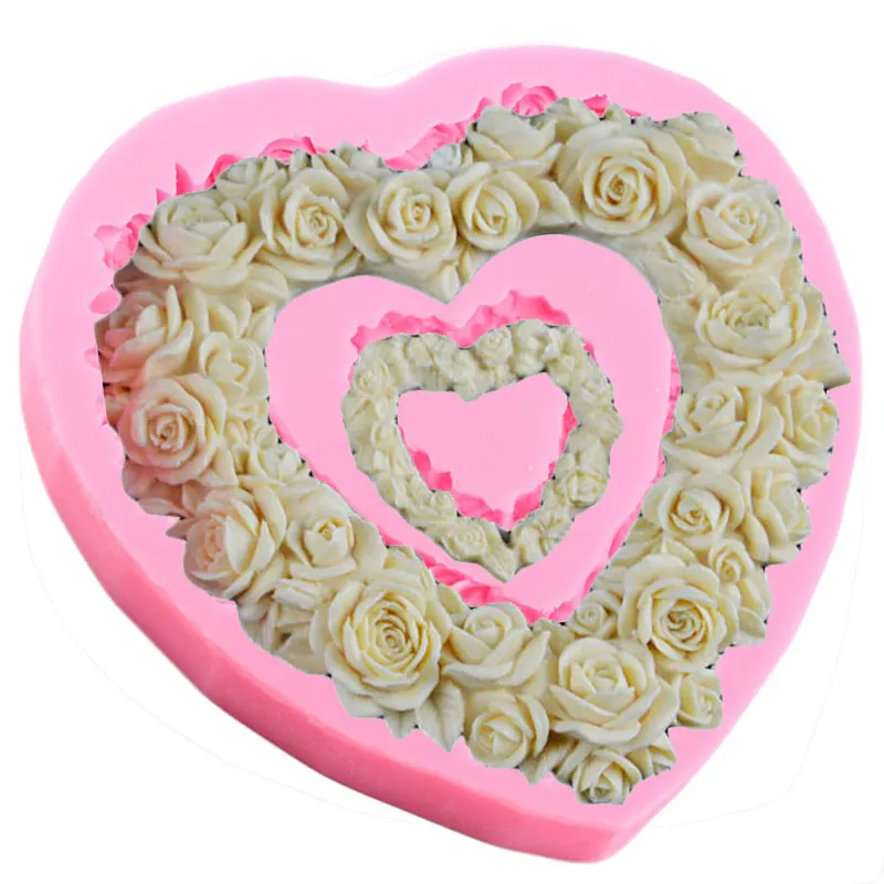 Big Heart Shaped Rose Wreath Silicone Mold DIY Wedding Fondant Molds Cake Decorating Tools Candy Chocolate Gumpaste Resin Moulds |