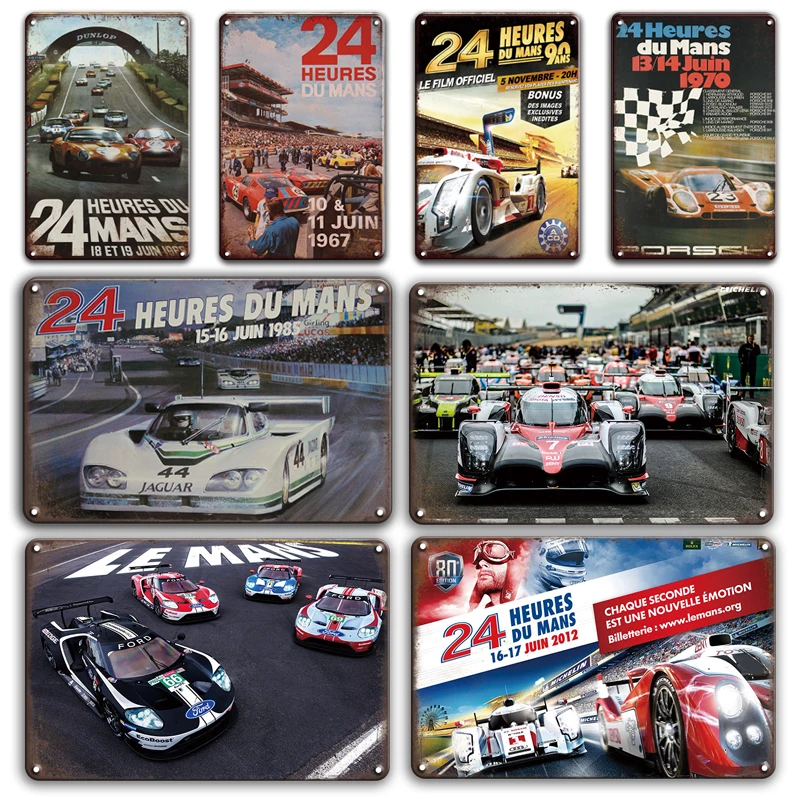 Винтажные 24 H Du Mans металлические декоративные таблички Le часа постер