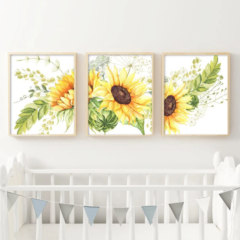 Подсолнух настенное искусство холст плакаты и принты декор для детской комнаты