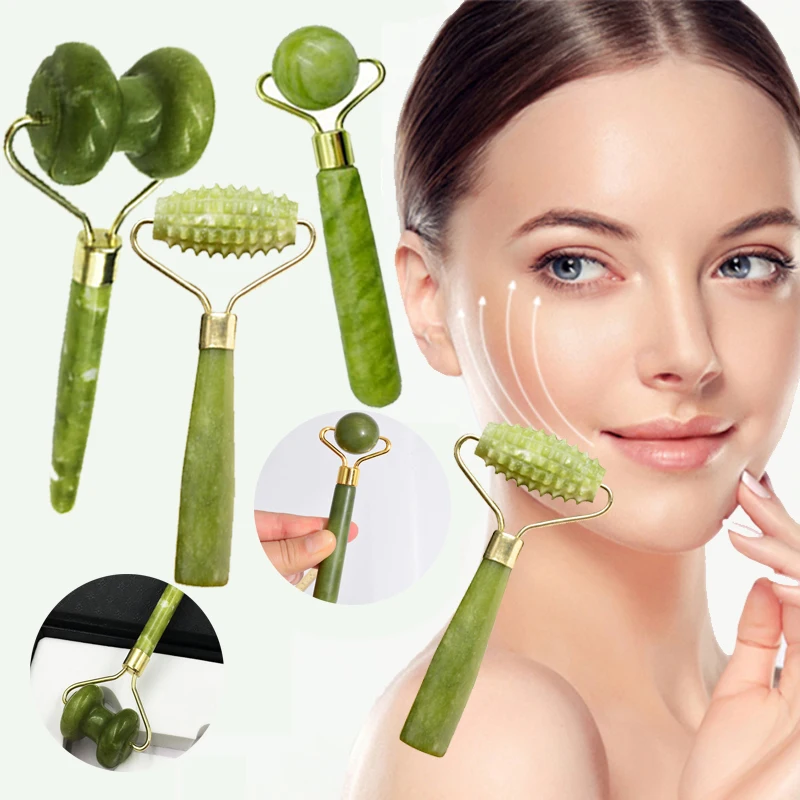

New Face Massager Roller Natural Jade Stone Guasha Board Scraper Facial Lifting Skin Relaxation Slimming Beauty Neck Thin Tools