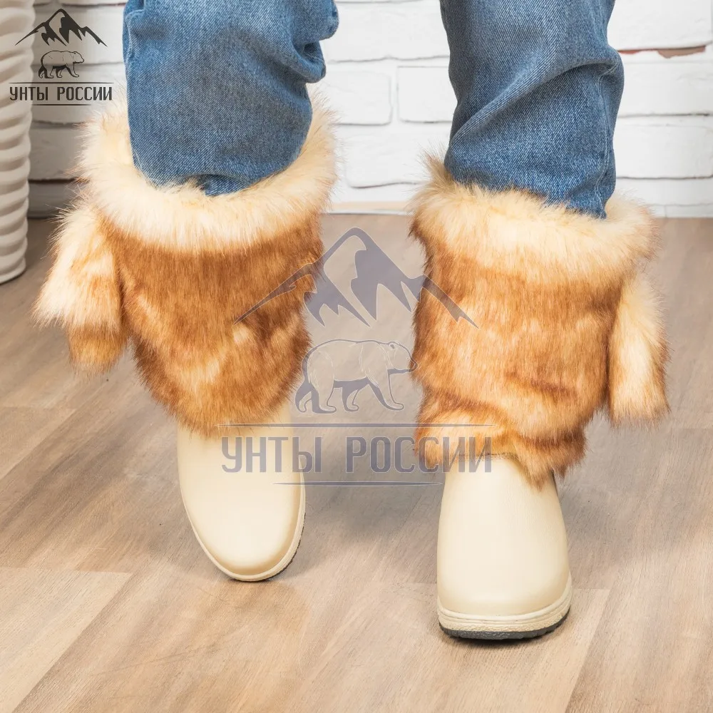 Унты женские натуральные цвет персиковый сапоги зимние высокие ботинки