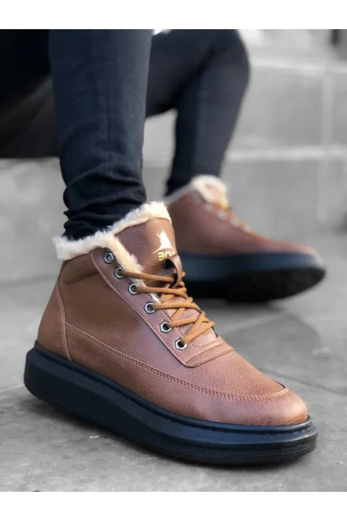 

BA0151 Shearling Lace-up White Men's Style Sports Boots