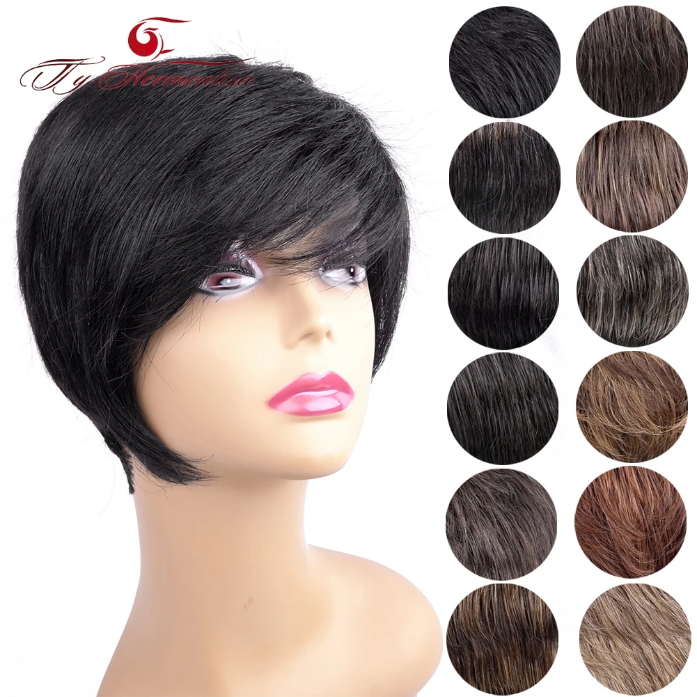

Ty.Hermenlisa Straight Lace Wigs For Women Cosplay Pixie Cut Short Wig Synthetic Brazilian Hair Lace Front Wigs With Bangs