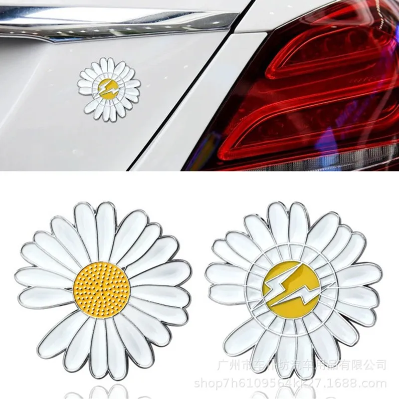 

Daisy Flower Creative Car Emblems Zinc Alloy 3D Sticker Car Body Fender Rear Trunk Trim Decals Auto Styling Decoration Stickers