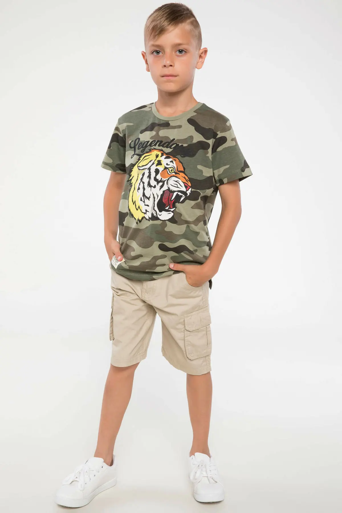 DeFacto Summer Boy Fashion Shorts Kids Casual Solid Color Loose Short Pants Boys High Quality Bottoms Blue Khaki - G8394A4Z17SM |