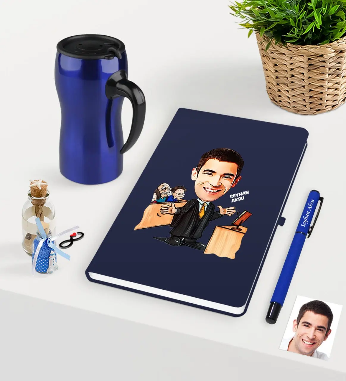 

Персонализированные Mr attorance Caricature темно-синяя ручка для записной книжки и термоса кружка набор-3