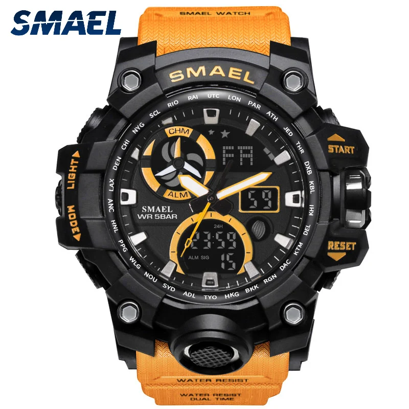 

SMAEL 1545C Fashion Sport Watch Men 5 Bar Water Resistant Dual Time Casual Chronograph Man Watches 2021 Modern Digital Clock