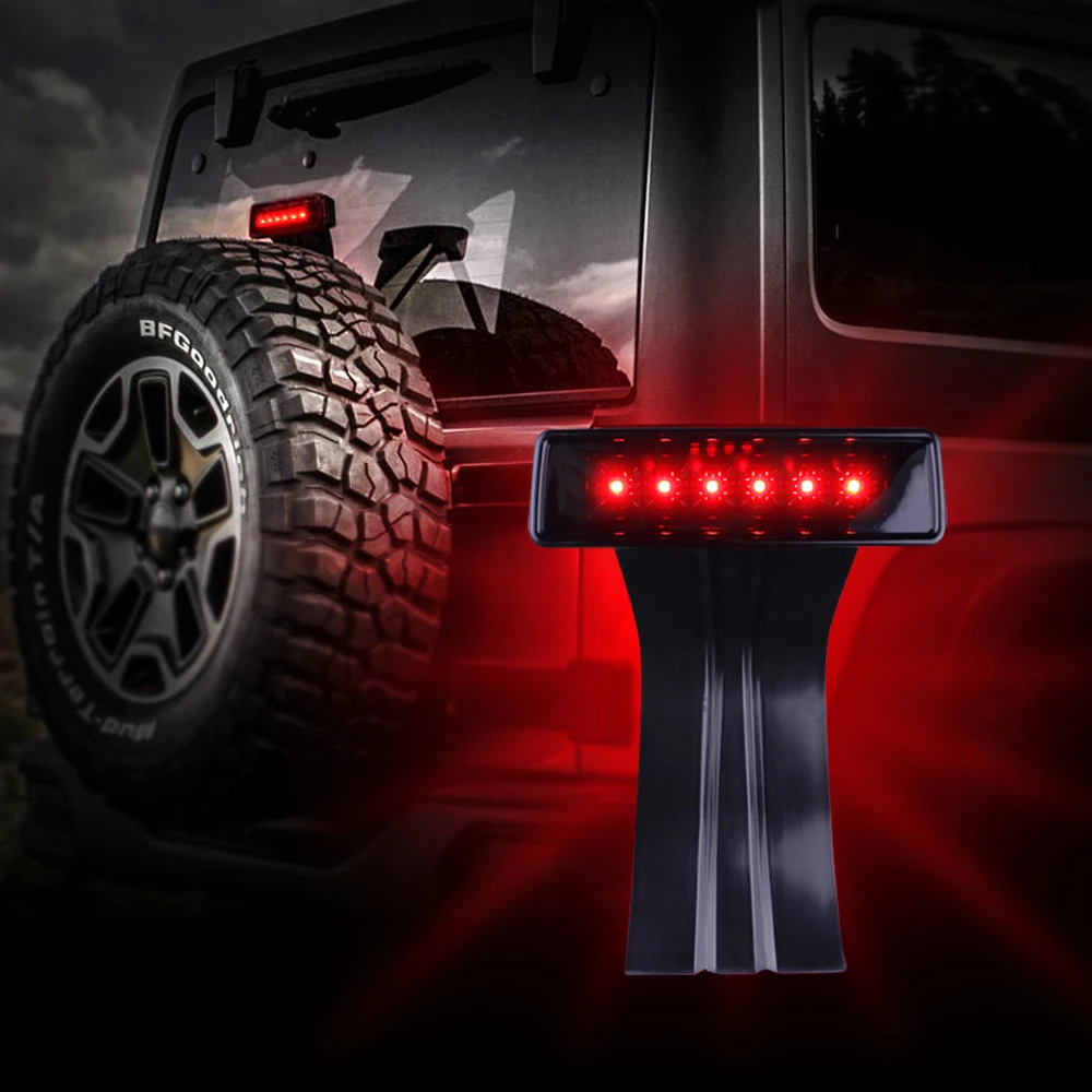 

LED Third Brake Lights Tail Lights w/Smoke Lens High Mount Stop Lights Compatible with 2007-2018 Jeep Wrangler JK JKU