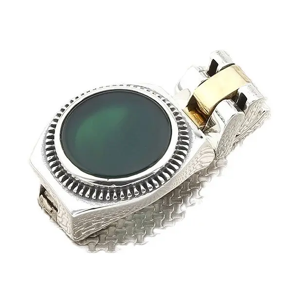 

Chic Clock Designed Sterling Silver Men's Ring with Oval Green Agate Natural Gemstone Jewelry Birthday Gift for Son for Grandpa