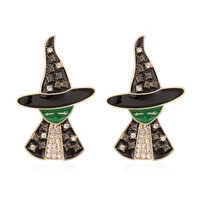 fashion colorful rhinestone witch earrings for women gift enamel cartoon character earrings fashion party jewelry accessories