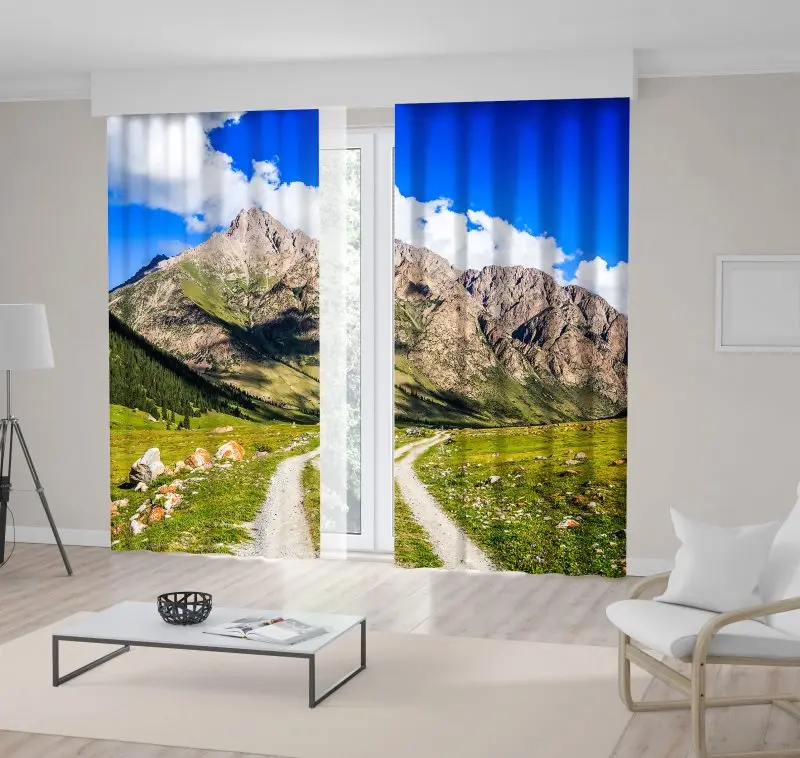 

Curtain Mountain View Valley Road Clouds Sky Summer Landscape Scenery Blue Green White