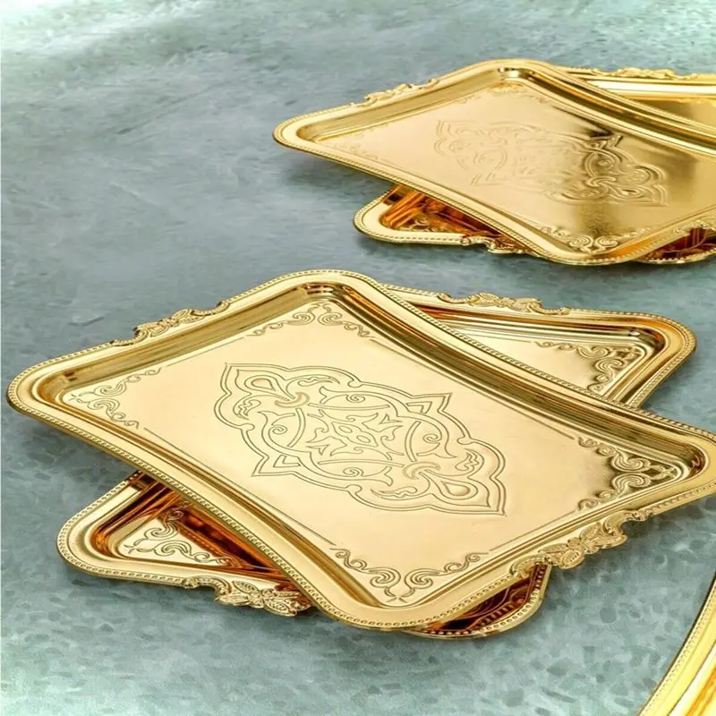 

Single Gold Plated Coffee Tea Tray for Presentation Luxury Modern Kitchenware Bride Groom Promise Wedding 2021 New Dropshipping
