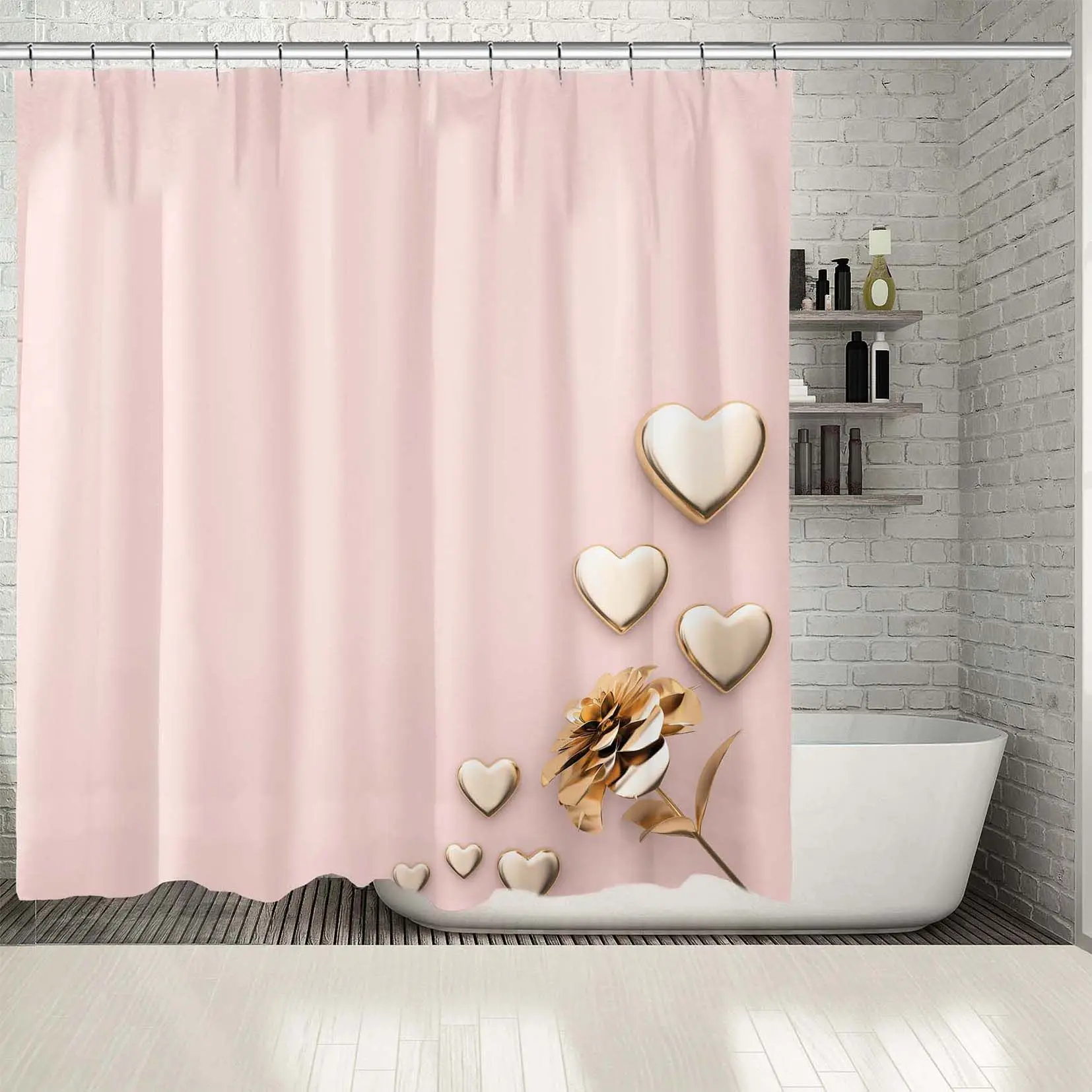 Занавеска для душа Золотые сердца и цветы металлические украшения декоративные