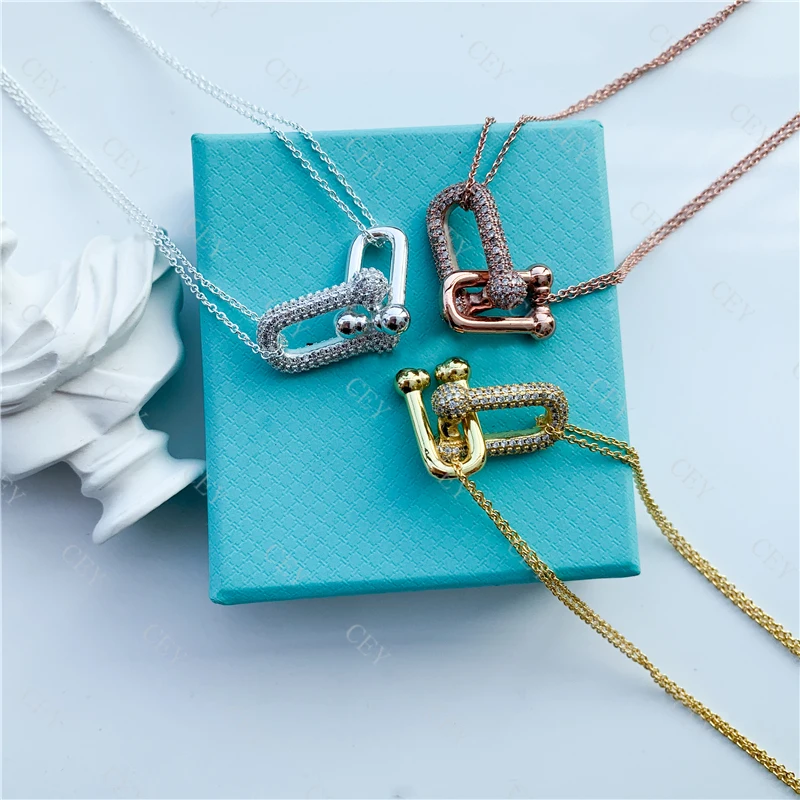 

Tf S925 sterling silver summer new U-shaped buckle necklace female fashion personality luxury zircon clavicle chain holiday gift