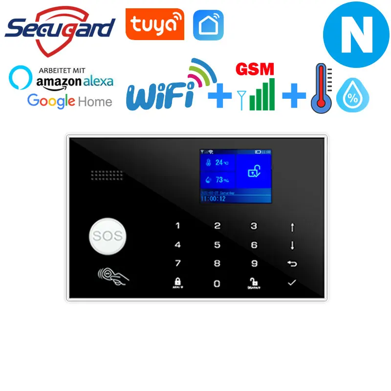  Охранная сигнализация Tuya с Wi-Fi, GSM, TFT-экраном и сенсорной клавиатурой 