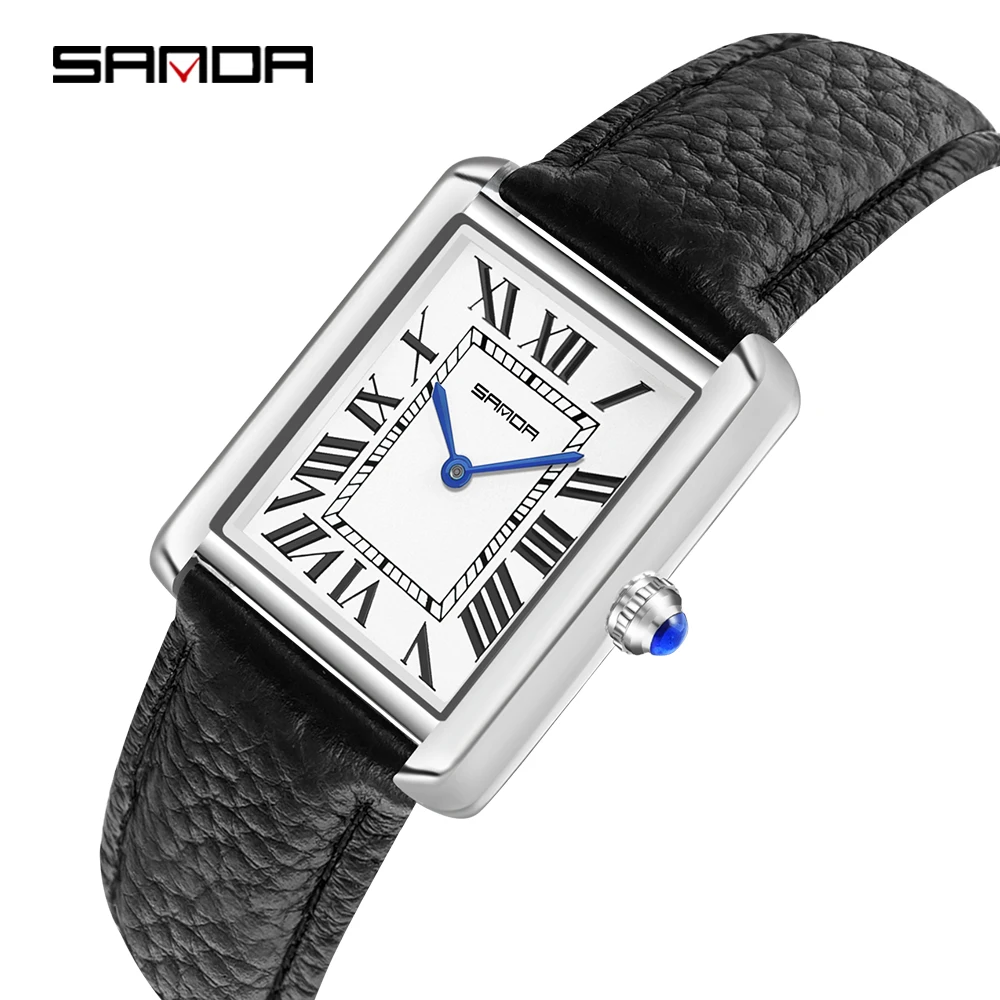 SANDA brand new Roman scale women's quartz Leather strap Fashion trend simple personality creative watch 30m waterproof leather