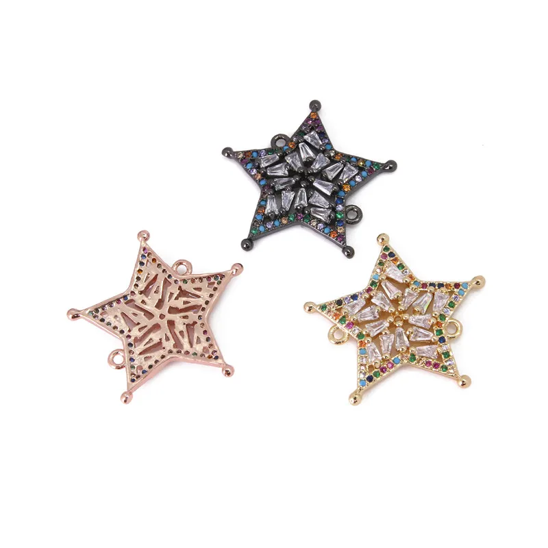 

Plated Brass Micro Pave Cubic Zirconia Connector Charms Links Star Shape 25mm For Making Jewellery Necklace