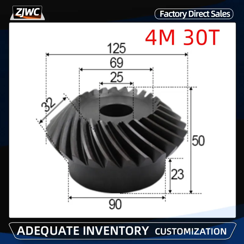 

2pcs 45# Steel 4M 30T Spiral bevel gear M4 modulus 1:1 90 degrees Differential gear same ratio diameter