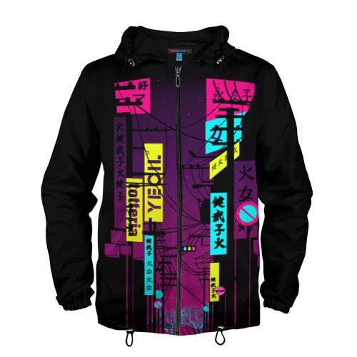 Мужская ветровка 3D Неоновый город для мужчин спорта и отдыха путешествий