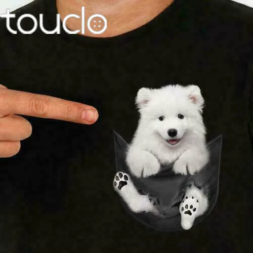 

Cute Samoyed Dog In Pocket T Shirt Dog Lovers Shirt