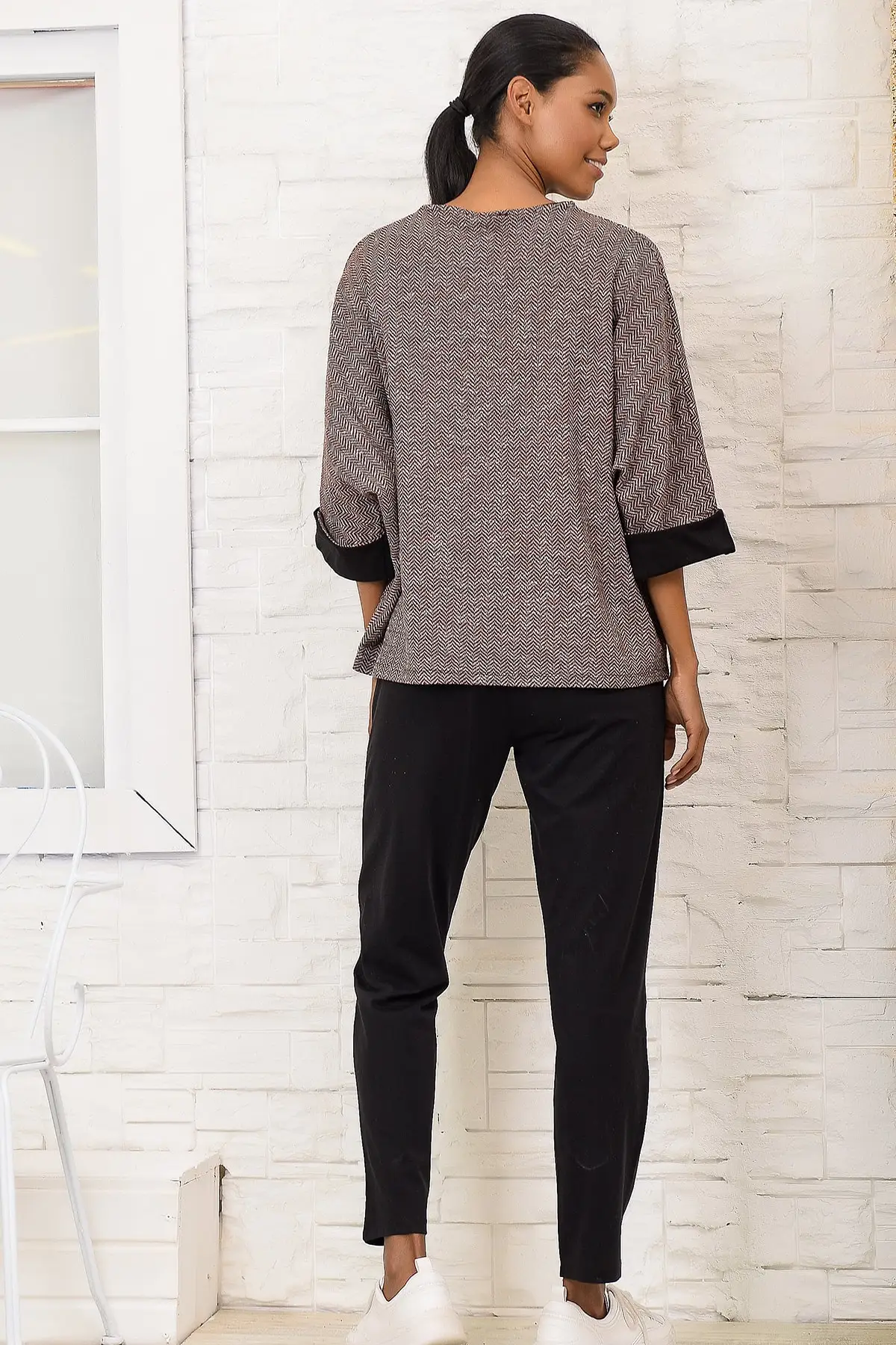 Тренд: Alacati Стиль Женский антрацитовый полосатый двусторонний костюм ALC