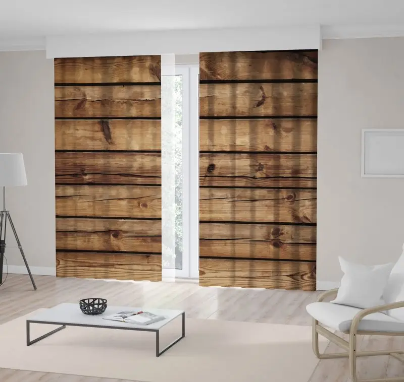 

Curtain Old Wood Wall Horizontal Panels Aged Look Rough Nature Retro Decorating Art Printed Brown