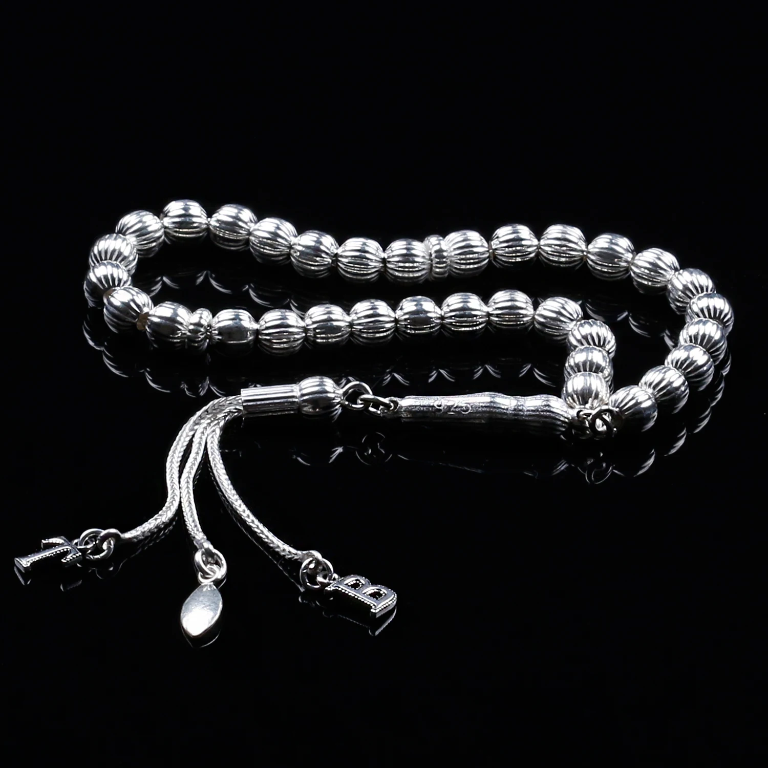 

925 Sterling Silver Tasbih With Silver Letter Whip Fashion Turkish Premium Quality Handmade Jawelery