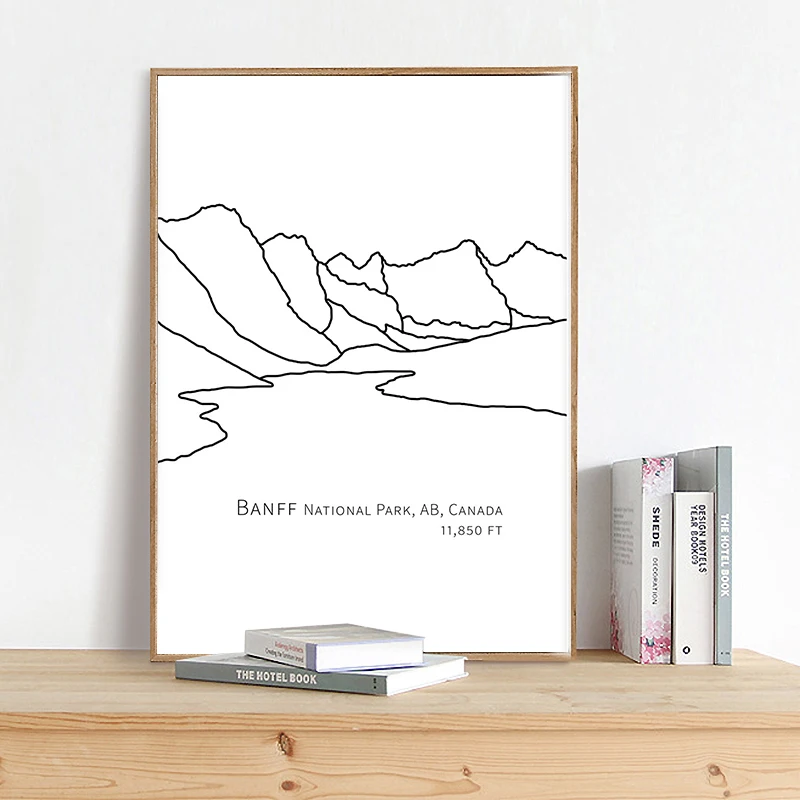 Черно белый горный художественный принт национальный парк Банф Канада рисование