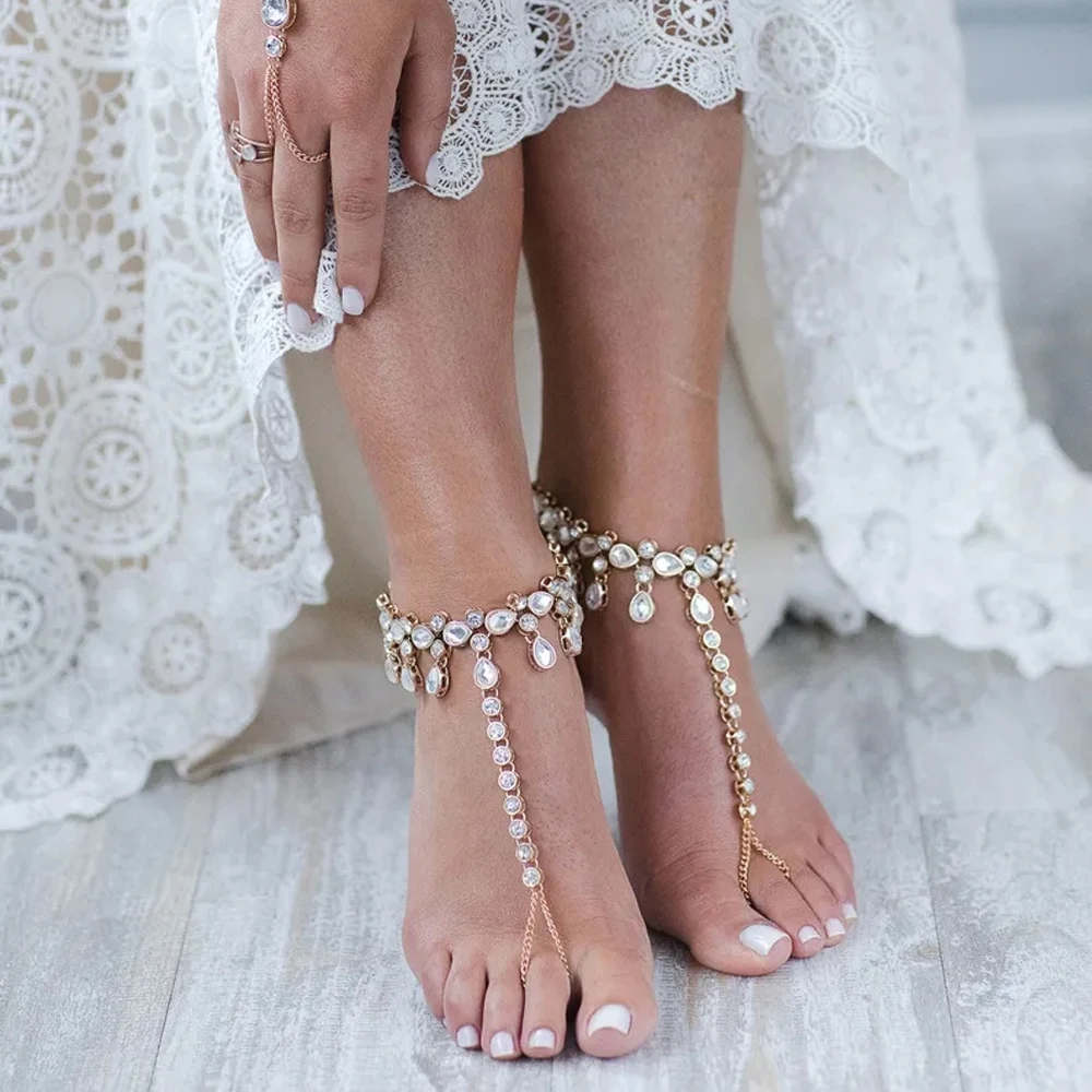 

Boho Tassel Ankle Bracelet Silver Toe Ring Barefoot Sandal Rhinestone Foot Jewelry For Women Crystal Anklet Beach Accessories