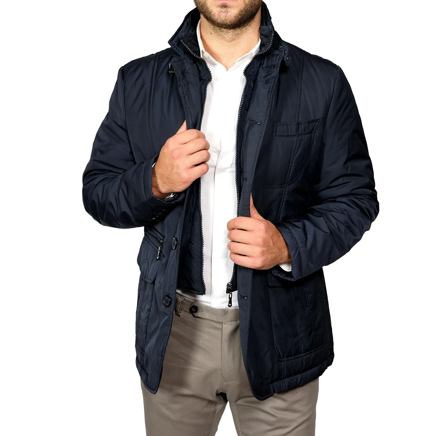 Мужская зимняя стеганая куртка синий элегантный строгий Элегантный Приталенный