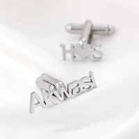 custom name cufflink light plated frosted stainless steel jewelry name sand blasting cufflink for men fashion charm jewelry gift