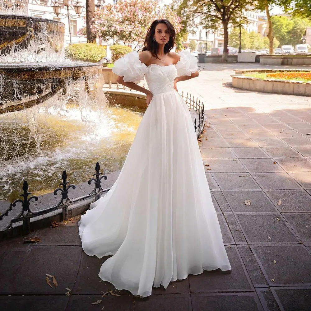 

13168#Elegant Boho Sexy Off-Shoulder Beach Bohemian A-Line Backless Chiffon Lantern Sleeves Princess Wedding Dress Bridal Gown