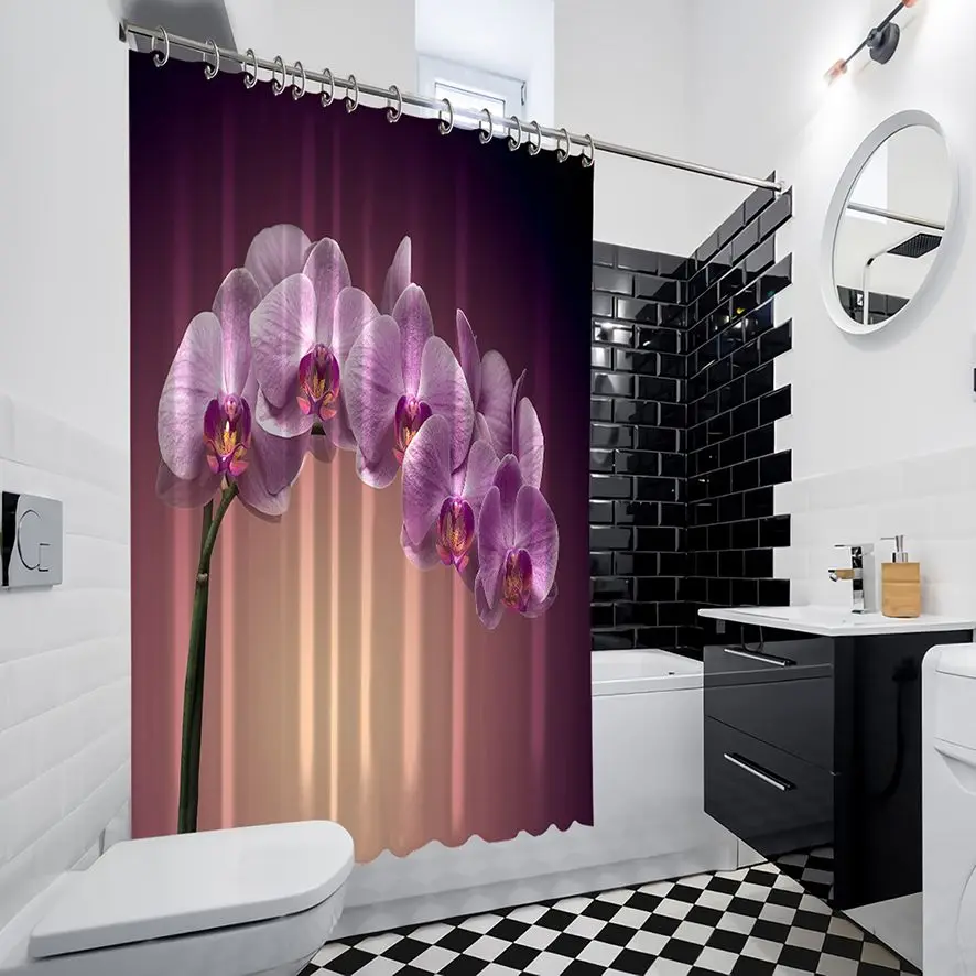 Занавеска для душа пурпурные орхидеи фиолетовые сиреневые свежие цветы цветение