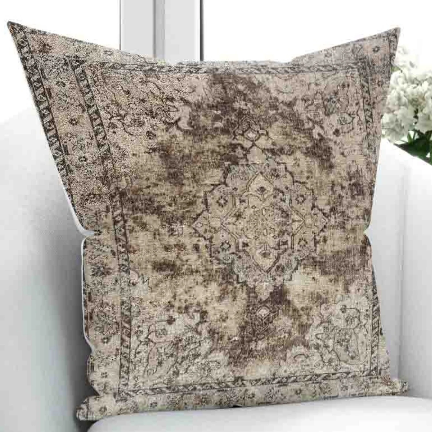 

Else Brown Cream Turkish Ottoman Authentic Vintage 3D Print Throw Pillow Case Cushion Cover Square Hidden Zipper 45x45cm