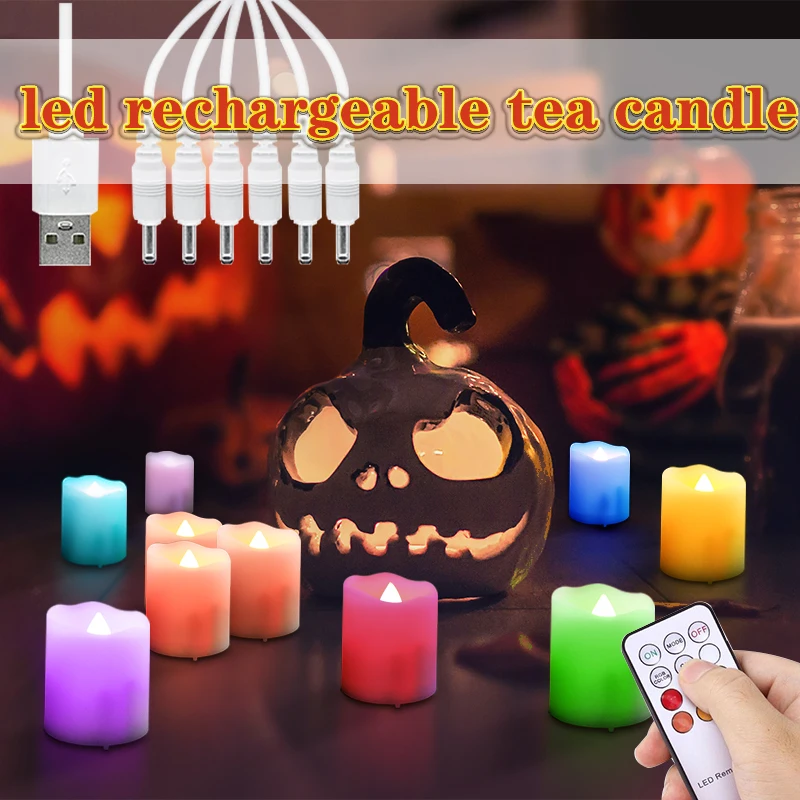 6/12 PCS Led Candles Usb Rechargeable Tealights Timer Remote Control Color Change Flameless Flicker For Home Decorative Candle