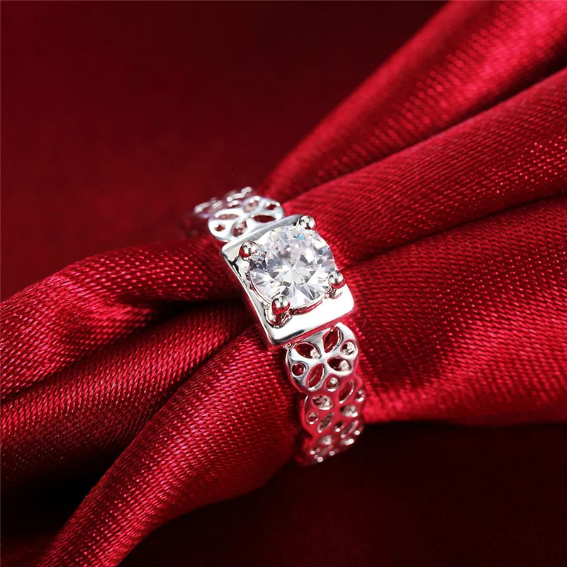 

925 Sterling Silver Zircon Ring Women Lady Gift Jewelry Engagement Wedding Party With Austrian Crystal Cute Jewelry