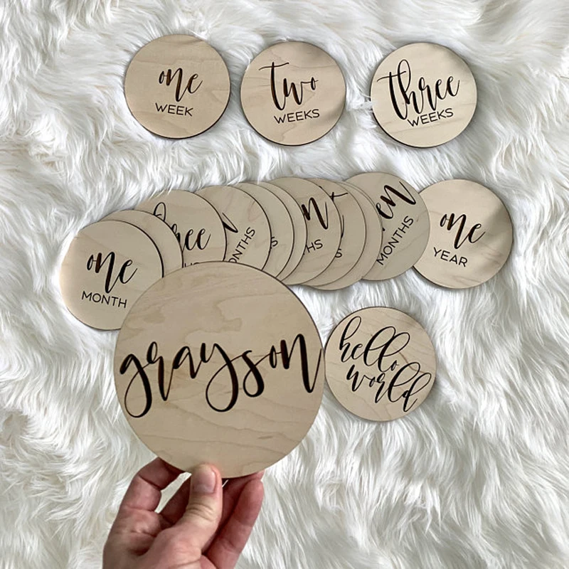 

1-4 Weeks Or 1-12 Months,16 Wooden Monthly Milestone for Baby Monthly Photographs Baby Markers Gifts