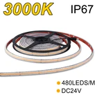 480 светодиодный sm DC24V 3000K IP67 9 Втм COB Светодиодная лента 8 мм ширина печатной платы полый экструзион