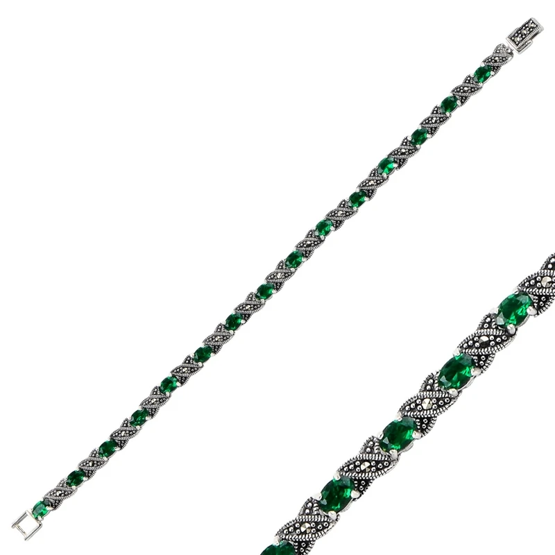 

Silver 925 Sterling Marcasite & Zircon Crystal Bracelet