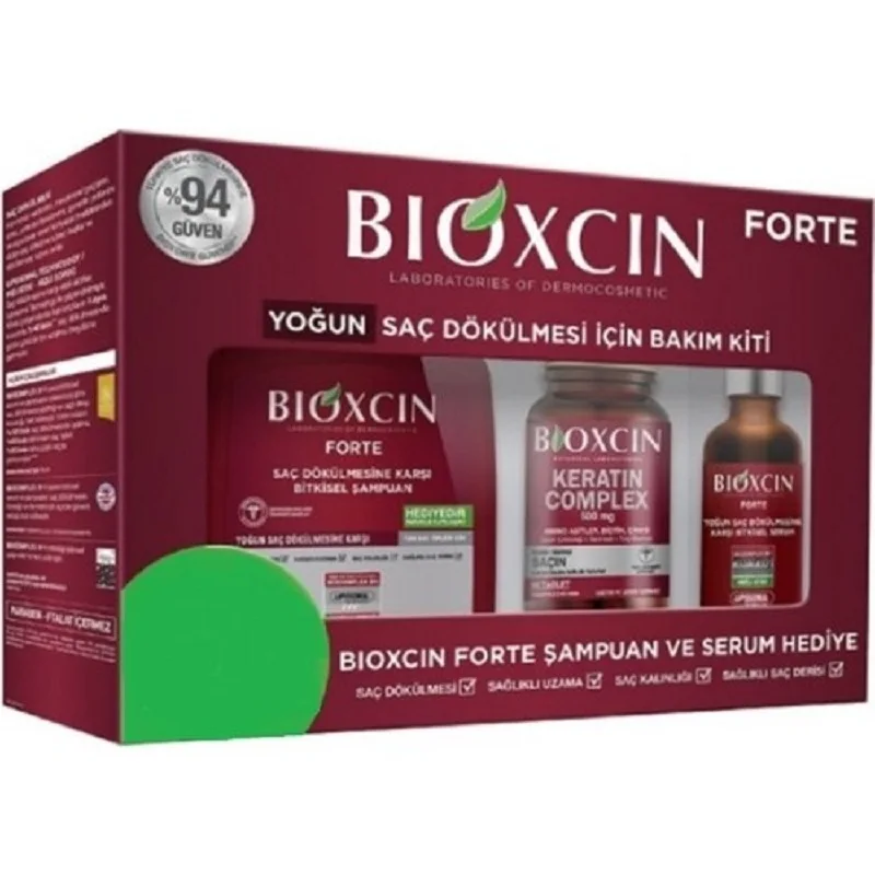 Bioxcin Forte Intensive Care Kit 300 ML Shampoo + Keratin 60 Tabletten + 50 ML Serum Für Anit Haarausfall