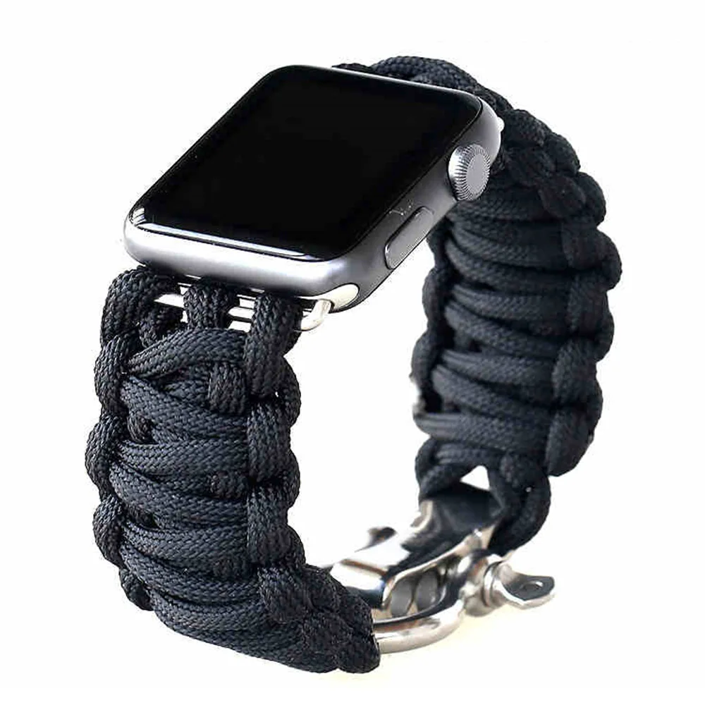 Ремешок нейлоновый для Apple watch band 44 мм 40 42 38 спортивный уличный браслет выживания