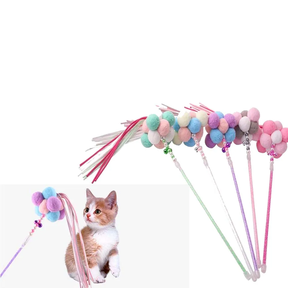 

Pet Bell Hairball Cat Toys Cat Stick Tassel Beads Decoration Colorful Pearl Fairy Wand Beaded Handmade Interactive Pet Product