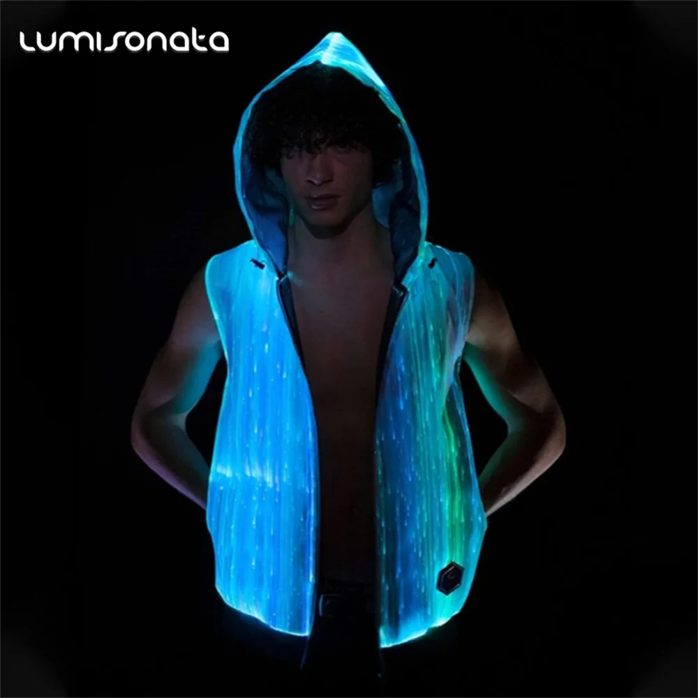 

Light Up Hot Sale Fiber Optic Fabric Pullover Hoodies Led Luminous Custom Cool Men Dance Street Clothes Mens Hoodie With Zip Up