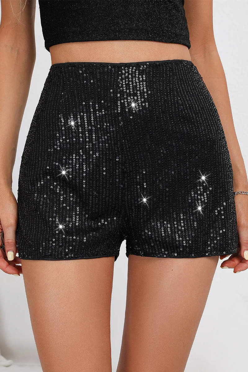 2023 Bling Metallic Shorts for Women Sequin High Waist Black Skinny Party Nightclub Dance Bottoms Hot Girls Wear