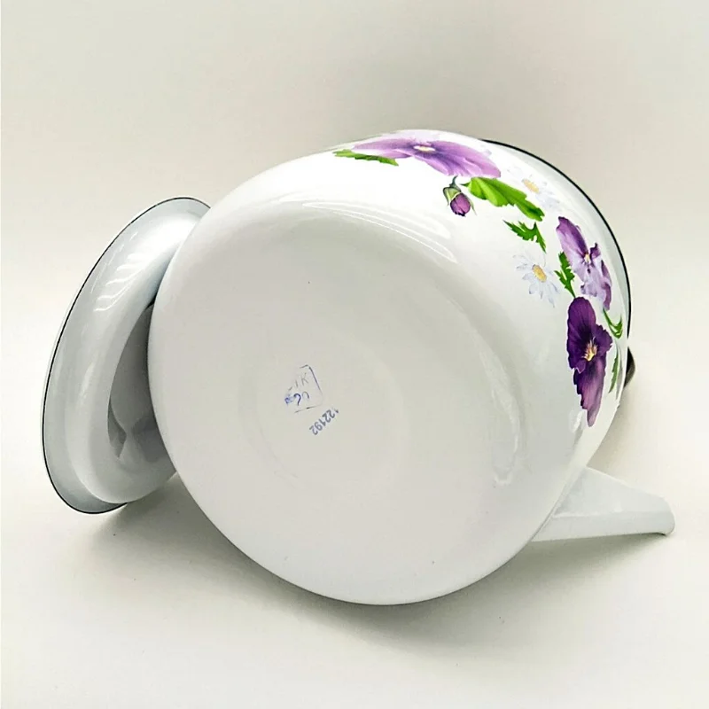 Чайник 3.5 л эмалированный Анютины глазки с металлической ручкой. | Дом и сад