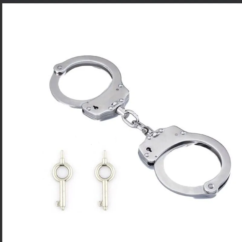 

Professional clamp Chrome nickel plated steel handcuffs police use 2 keys Pin double lock structure chain type mechanism