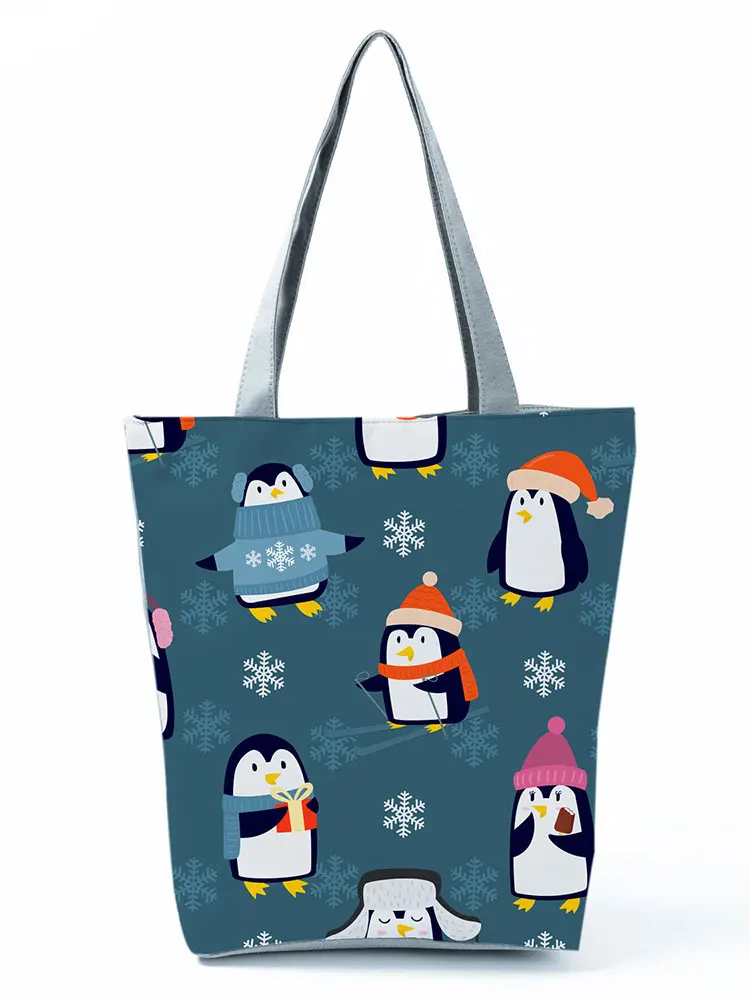 

Shoulder Bag Ladies Penguin Printed Handbags for Women Snowflake Refreshing High Capacity Portable Beach Bag Eco Friendly Tote
